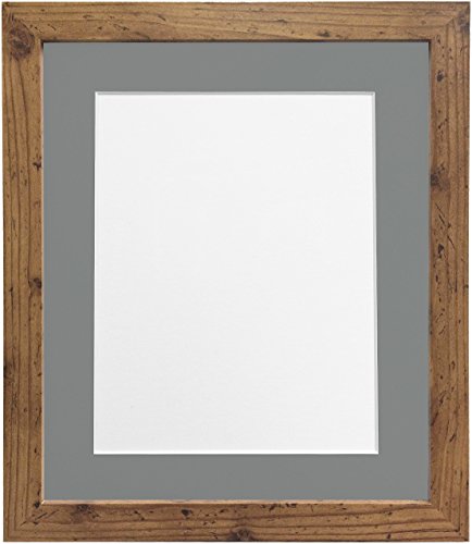 "FRAMES BY POST 25mm wide H7 Rustic Oak Picture Photo Frame with Dark Grey Mount 24""x20"" for Pic Size 20""x16"" (Plastic Glass)"