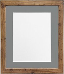 "FRAMES BY POST 25mm wide H7 Rustic Oak Picture Photo Frame with Dark Grey Mount 24""x20"" for Pic Size 20""x16"" (Plastic Glass)"