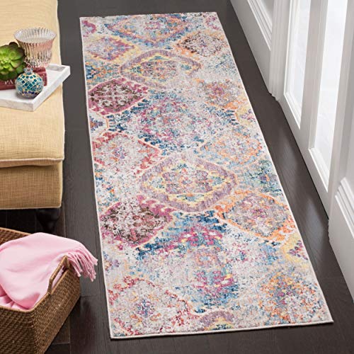 Safavieh Trendy New Transitional Indoor Woven Runner Area Rug, Bristol Collection, BTL351, in Blue / Light Grey, 69 X 244 cm for Living Room, Bedroom or Any Indoor Space