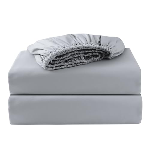 "2 Pack Queen Fitted Sheets Only, 100% Egyptian Cotton, Grey - 600 Thread Count Sateen, Ultra Soft 16"" Deep Pocket Bottom Sheet, Breathable Comfy, Hotel Quality, Snug-Fit, Durable"