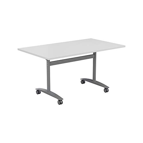 Office Hippo Office Table, Sturdy & Stylish Tilting Table Desk, Work Table For Home Office, Versatile Computer Table For Meeting Room or Boardroom, 5 Year Guarantee - White / Silver