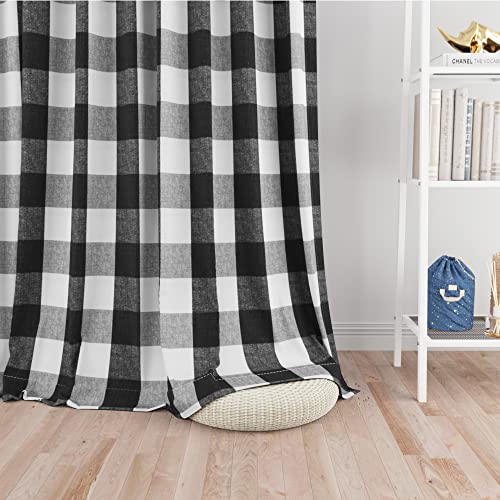 "Buffalo Check Window Curtains 92 inches Long Living Room Drapes Cotton Curtain Panels Bedroom Plaid Gingham Farmhouse Decor Curtains Rod Pocket Kitchen Bathroom Basement 2 Panels Black White 52""x92"""