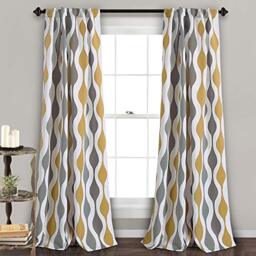 "Lush Decor Mid Century Geo Room Darkening Window Curtain Panel Pair, Polyester, Gold and Gray, 52"" W x 108"" L (Pack of 1)"