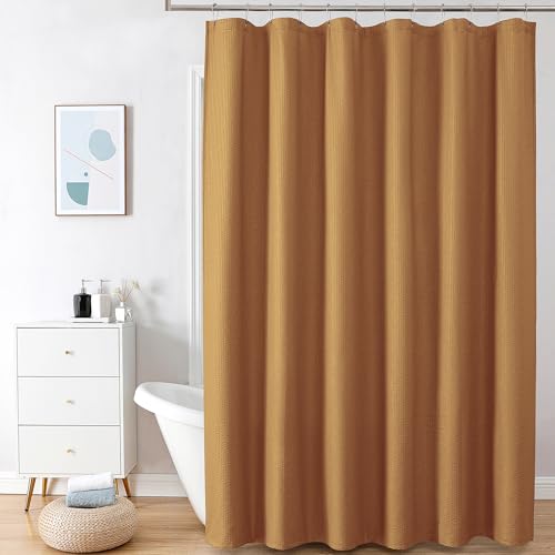 OVZME Berry Extra Long Gold Shower Curtain 72 x 96 Inch, 3D Embossed Texture Fabric Bathroom Shower Curtain, Large Hotel Bath Curtain with 12 Holes, Washable Cloth Shower Curtains