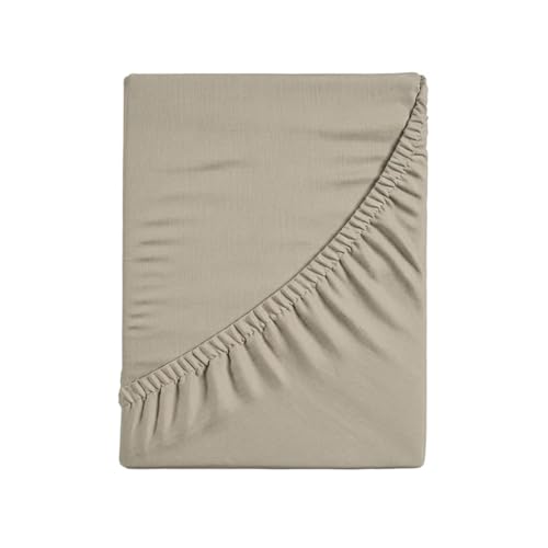 Fitted Bottom Sheet for Single Bed, Fitted Sheet with Corners, Plain Colour, 4 Sides, 100% Cotton Jersey, 80/90 x 190/200 cm, Taupe