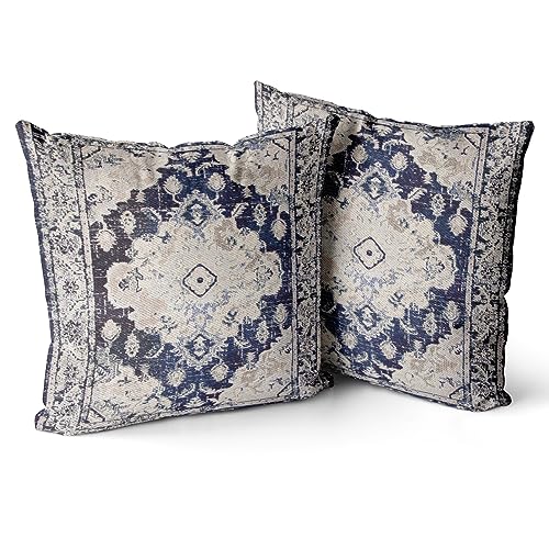 Snycler Boho Throw Pillow Covers 26x26 inch Set of 2 Boho Rug Carpet Double Sided Pattern Cotton Soft Pillow Case Cushion Cover Pillowcase for Couch Sofa Bed Decorative (Navy Blue)