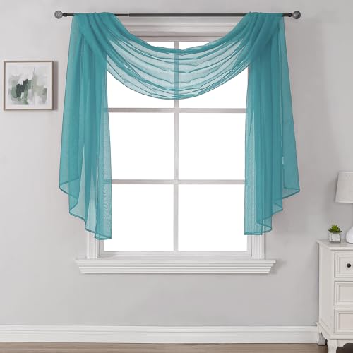 DONREN Luxury Soft Sheer Curtains Scarf for Windows - Semi Voile Window Scarf Valance,34 Inches Wide by 144 Inches Long (1 Panel,Teal)