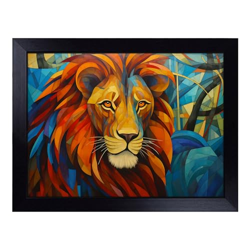 Lap Tray with Bean Bag Cushion, Lion Art Deco - Handmade in the UK, Raised Wooden Edge, Padded Cushion, Heat-Resistant Wipe-Clean Surface, for Meals, Laptops and Crafts
