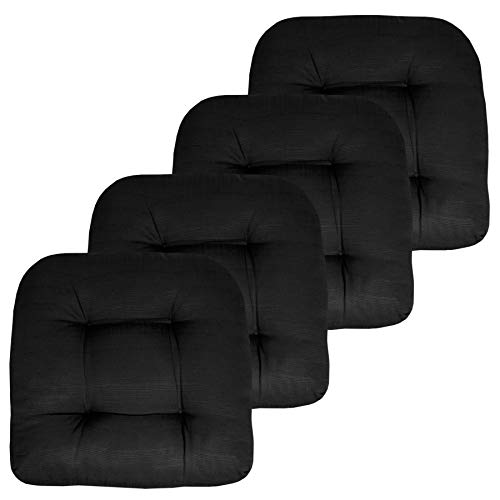 "Sweet Home Collection Patio Cushions Outdoor Chair Pads Premium Comfortable Thick Fiber Fill Tufted 19"" x 19"" Seat Cover, Black, Pack of 4"