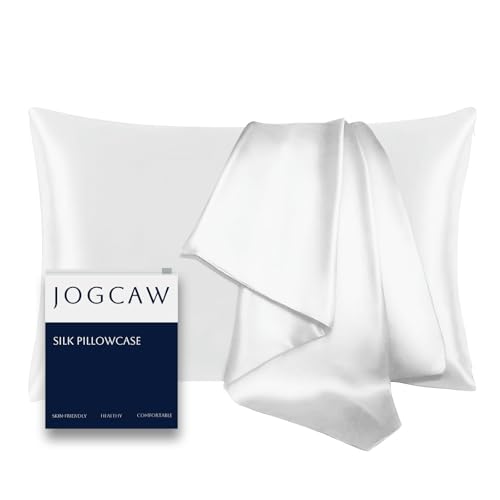 Jogcaw Silk Pillowcase for Hair and Skin, Soft Breathable Smooth Cooling Mulberry Silk Pillow Case, Both Sides Grade 6A Silk Pillow Covers with Hidden Zipper (White-1pc, Standard)