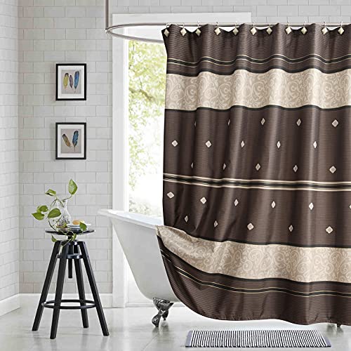 "BESTRIPES Extra Wide Fabric Shower Curtain 108 x 72 inch, Brown Tan Stripe Cloth Shower Curtains for Bathroom and Bathtub, 108"" W x 72"" H"
