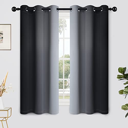 Yakamok Ombre Curtains Black and Greyish White for Living Room,42Wx63L - Room Darkening Curtains 63,Thermal Insulated Gradient Color Drape,Light Blocking Grommet Window Curtains for Bedroom,2 Panels