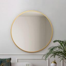 "MirrorOutlet Gold edged Framed Modern Round Circular Wall Mirror 39"" X 39"" (100CM X 100CM) Silver Mirror Glass with Black Metal Frame"