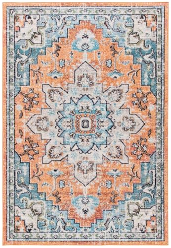 Safavieh Boho Rug for Living Room, Dining Room, Bedroom - Madison Collection, Short Pile, in Orange and Teal, 91 X 152 cm