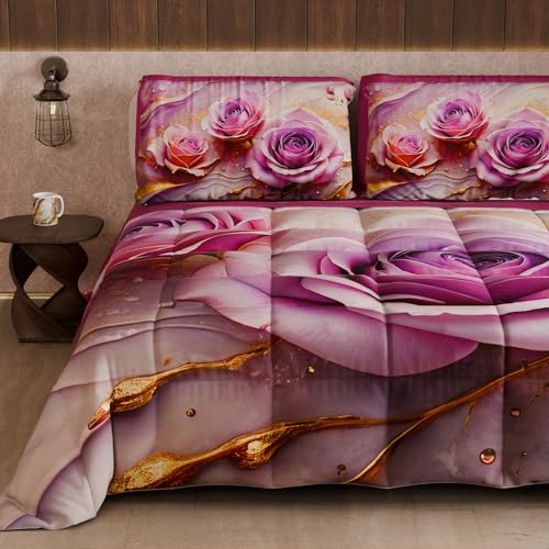 PETTI Artigiani Italiani - Winter Quilt, Winter Duvet, Double Sided Single Quilt Solid Colour and Digital Floral Print 06 8, 100% Microfibre, Made in Italy
