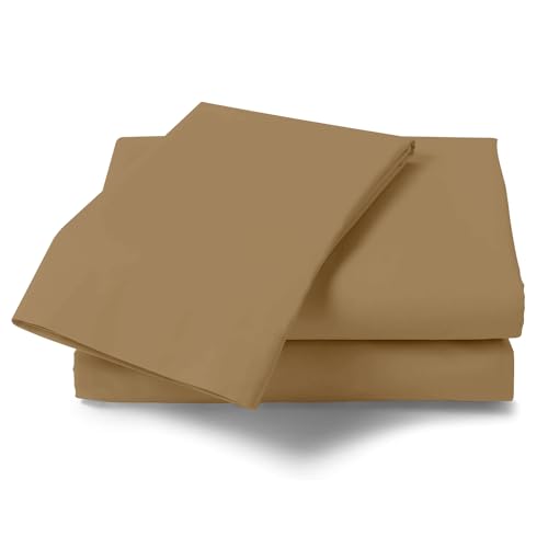 Non Iron Plain Dyed Percale Flat Sheet, Soft Polycotton Bed Sheets, 180 Thread Count Easy Care Bedding, Single, Mocha