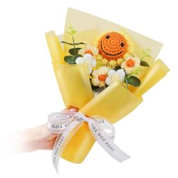 Pluzluce Handmade Crochet Flower Bouquet, Knitted Smile Sunflower, Hand-Woven Artificial Floral Arrangement for Mother’s Day, Birthday, Valentine's Day, Wedding, Graduation, Anniversary