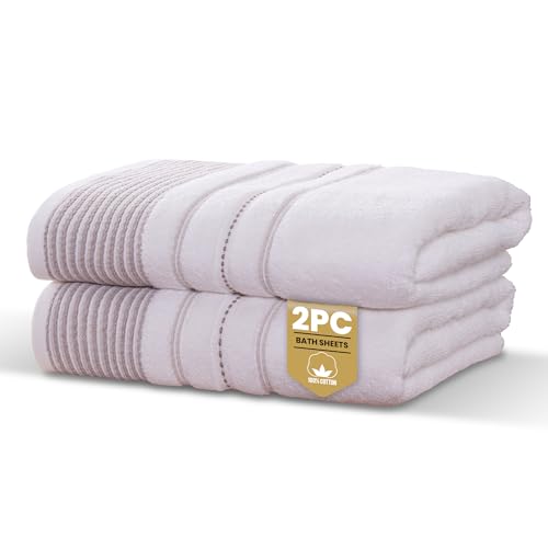 Rapport Home Dakota Stripe Bath Sheets 2 Pack - Natural 90x140cm - Luxurious 500GSM 100% Cotton - Oeko-Tex Certified Absorbent & Soft Bathroom Towels