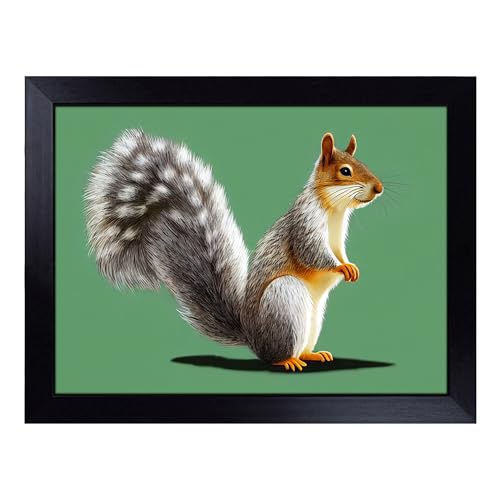 Lap Tray with Bean Bag Cushion, Beauteous Squirrel - Handmade in the UK, Raised Wooden Edge, Padded Cushion, Heat-Resistant Wipe-Clean Surface, for Meals, Laptops and Crafts