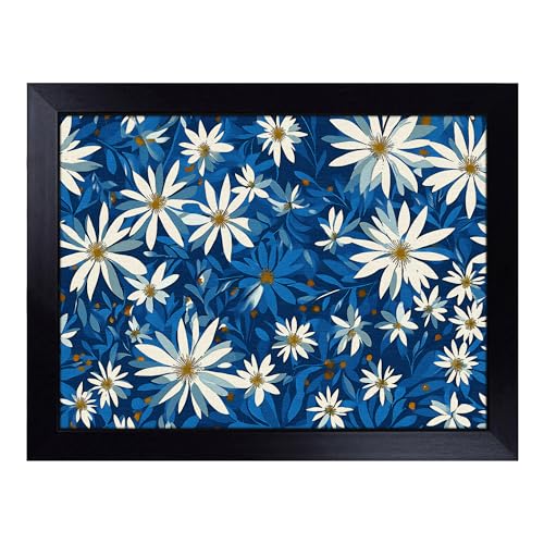 Lap Tray with Bean Bag Cushion, Magnolia Flower Pattern - Handmade in the UK, Raised Wooden Edge, Padded Cushion, Heat-Resistant Wipe-Clean Surface, for Meals, Laptops and Crafts