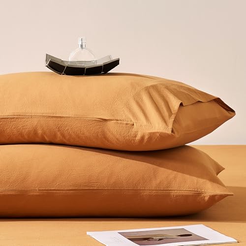 JELLYMONI Pillowcases Standard Set of 2 Washed Cotton Envelope Pillow Covers Linen-Like Texture,Amber Orange 20??26in Bed Pillow Cases Soft Breathable (Pillows are not Included)