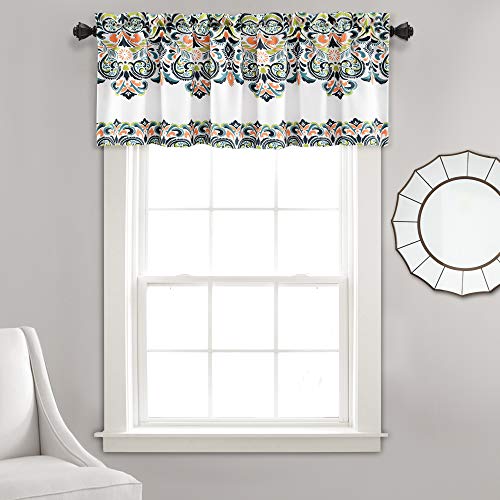 "Lush Decor Clara Curtains, Polyester, Navy & Tangerine, 18"" W x 52"" L (Pack of 1)"