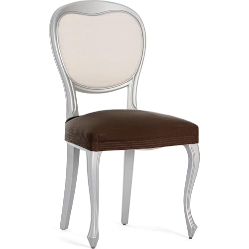 ECOMMERC3 - Pack of 2 Breathable Bi-Elastic Chair Covers – 2 Brown Chair Covers Fit Protection Against Daily Wear, Easy to Put on and Remove