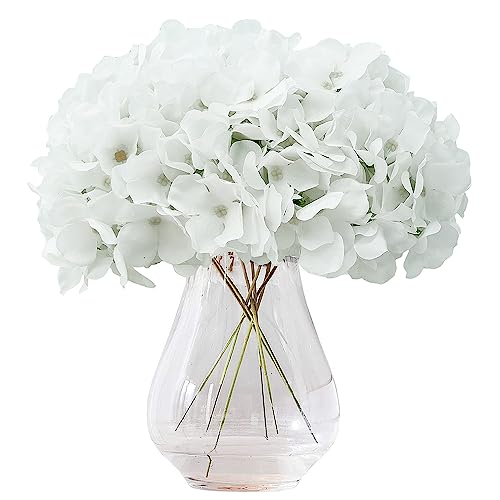 KISLOHUM Artificial Hydrangea Flowers Pure White Heads 10 Fake Hydrangea Silk Flowers for Wedding Centerpieces Bouquets DIY Floral Decor Home Decoration with Stems.