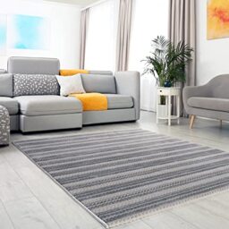 Mynes Home Short Pile Rug Grey / 120 x 170 cm/Suitable as Living Room Rug / 3D Abstract Vintage Linen Designer Pattern/Easy-Care Modern Rugs