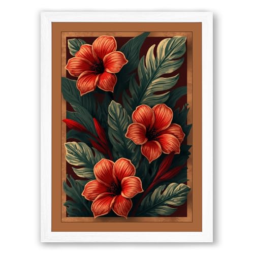 Hibiscus Study Botanical Framed Wall Art Print A3 (42×29.7cm) White, Wall Decor for Living Room, Bedroom, Office & Home, Ready to Hang, Art Gift