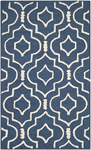 Safavieh Modern Indoor Hand Tufted Accent Area Rug, Cambridge Collection, CAM141, in Navy Blue / Ivory, 61 X 91 cm for Living Room, Bedroom or Any Indoor Space
