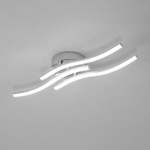 Comely 18W Square Ceiling Light, Curved Modern Chrome Ceiling Lamp Cool White 6500K, 3 Built-in LED Boards Modern Ceiling Lighting Fixture for Living Rooms, Bedrooms and Corridor