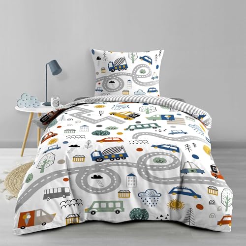 Douceur d'Intérieur, Reversible 2-Piece Bedding Set (140 x 200 cm) PTI Bolide, 100% Cotton