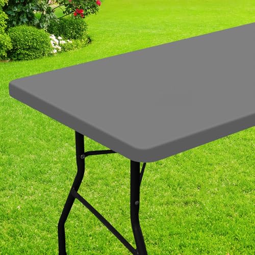 "smiry Rectangle Picnic Table Cloth, Waterproof Elastic Fitted Tablecloths for 5 Foot Tables, Washable Polyester Table Cover for Camping, Indoor and Outdoor (Grey, 36""x60"")"