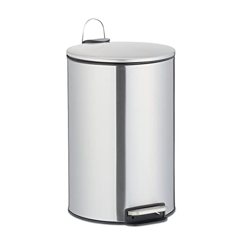 Relaxdays Pedal Bin 12 Litre, Stainless Steel, Waste Container, Inner Bucket, Rubbish Can for Kitchen, Bathroom, Silver, 1 Piece