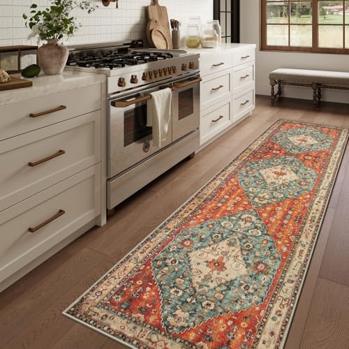 "Lahome Boho Tribal Runner Rug - 2'6"" x 10' Long Oriental Hallway Rug Runner Kitchen Mat, Soft Non Slip Machine Washable Stair Carpet Runner for Hall Living Room Bedroom Sunroom Hardwood Floors"