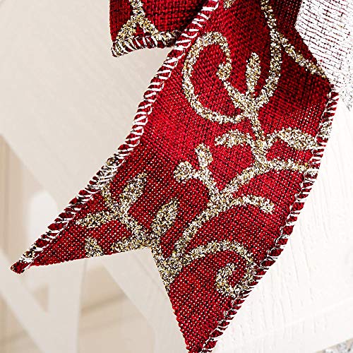 Italian Options Silver Lurex Scroll Burgundy Wired Ribbon, Christmas Hessian Ribbon for Crafts, Gift Wrapping Accessories, Wreaths, Tree Decorations, Burlap Fabric, Burgundy, 38 mm x 10 Metre Roll