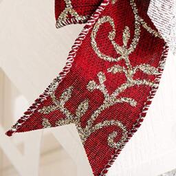 Italian Options Silver Lurex Scroll Burgundy Wired Ribbon, Christmas Hessian Ribbon for Crafts, Gift Wrapping Accessories, Wreaths, Tree Decorations, Burlap Fabric, Burgundy, 38 mm x 10 Metre Roll