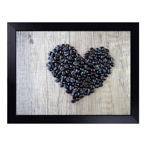 Lap Tray with Bean Bag Cushion, Coffee Beans - Handmade in the UK, Raised Wooden Edge, Padded Cushion, Heat-Resistant Wipe-Clean Surface, for Meals, Laptops and Crafts