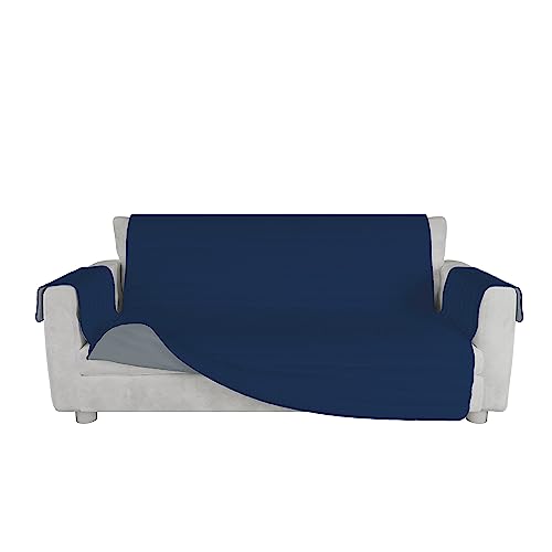 Italian Bed Linen Trendy Quilted Sofa Cover, Dark Blue/Light Grey, 3 Seater