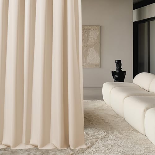 ROOM99 Aura Blackout Curtain, Silver Eyelet Curtain, 140 x 300 cm Wide x 300 cm Height, Modern Decoration, Living Room, Bedroom, Cream