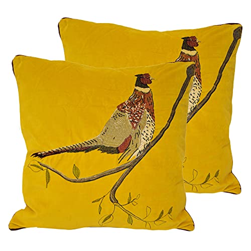 Paoletti Hunter Velvet Twin Pack Polyester Filled Cushions, Mustard, 45 x 45cm