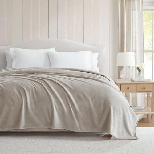 Martha Stewart - King Size Blanket, Ultra-Soft Plush Fleece Throw Blanket with Double-Needle Stitching, 350 GSM, Medium Weight Bedding for Bed or Couch (Bedford Solid Grey)