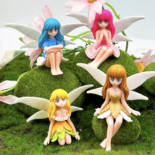 Suartus Miniature Fairy Figurines - 4Pcs Flower Small Fairies Ornaments Resin Mini Fairy Figurines Tiny Elf for DIY Fairy Garden Flower Pot Bonsai Micro Landscapes Craft Decoration Accessories