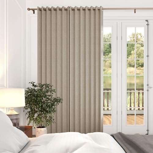 HMYI Full Blackout Memory Trained Pleated Curtains with Magnetic Closure, Room Darkening Thermal Insulated Drape for Living Room Indoor Outdoor, 1 Panel, W45 x L90, Tan