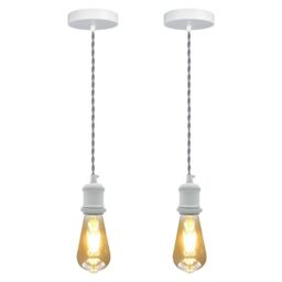 LEDSone 2 Pack Vintage White Pendant Light E27 with Twisted Fabric Cable