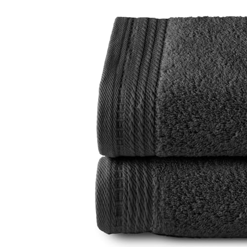 Top Towel - Premium - Large Bath Towels - Bath Towels -2 Hand Towels -50 x 100 cm - 100% Cotton - 600 g - Black