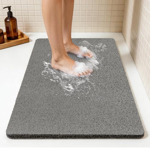 Joyhalo 32 * 24in Shower Mat Bathtub Mat Non Slip - Bathmats Non Slip, Quick Drying Foot Scrubber Loofah Mats for Inside Shower, Tub, Bathroom, Home, Grey