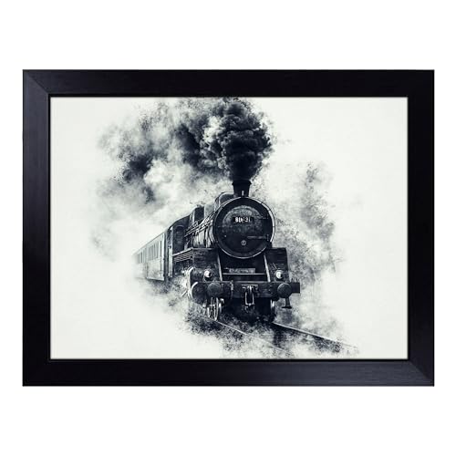 Lap Tray with Bean Bag Cushion, Steam Train Cloud TRSP - Handmade in the UK, Raised Wooden Edge, Padded Cushion, Heat-Resistant Wipe-Clean Surface, for Meals, Laptops and Crafts