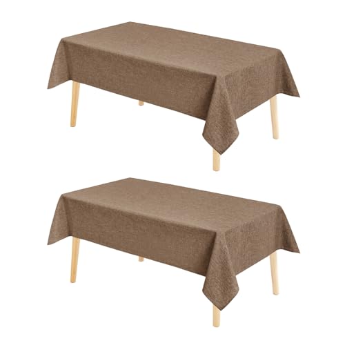 Hiasan 2 Pack Faux Linen Rectangle Tablecloth - Wrinkle and Stain Resistant Washable Table Cloth for Kitchen Dining Room Holiday Table Cover for Party Dinner, Khaki, 52 x 70 Inch